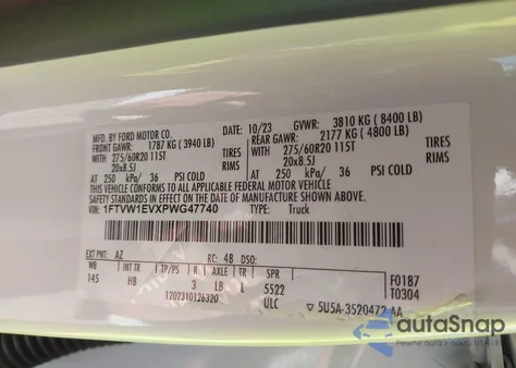 2023 Ford F-150 Lightning Lariat from USA, damaged, VIN 1FTVW1EVXPWG47740